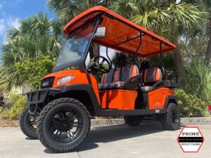 Orange Bintelli Beyond 6 Passenger Lifted Golf Cart nantucket golf cart rental, golf cart rentals